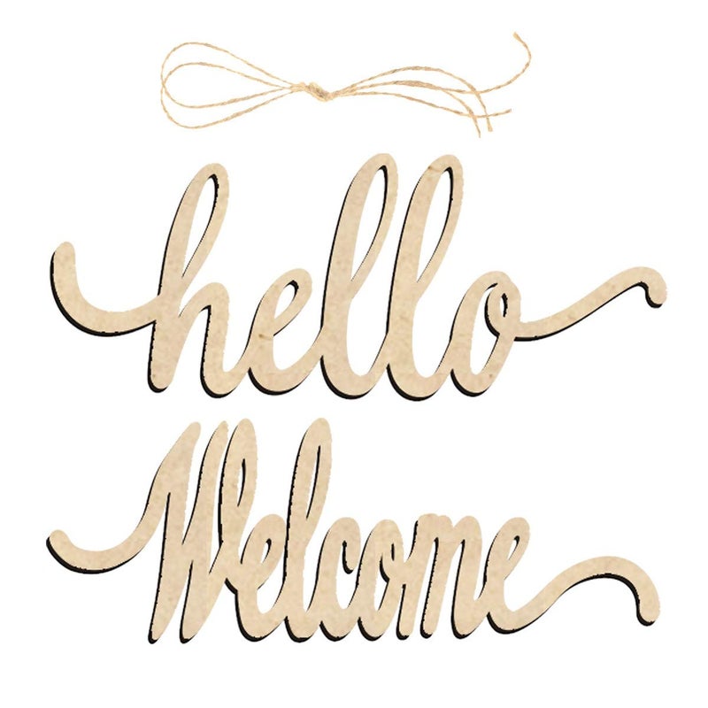 Creaides Hello Welcome Wood Sign Cutout Wooden Letter Sign DIY Block Words Decorative Signs for Wreath Home Door Wall Art Decoration - Image 2